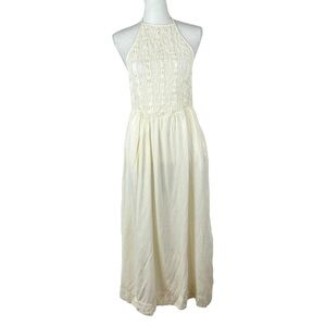 Free People Gitana Midi Dress Bone Cream Smocked Halter Neck Billowy Open Back